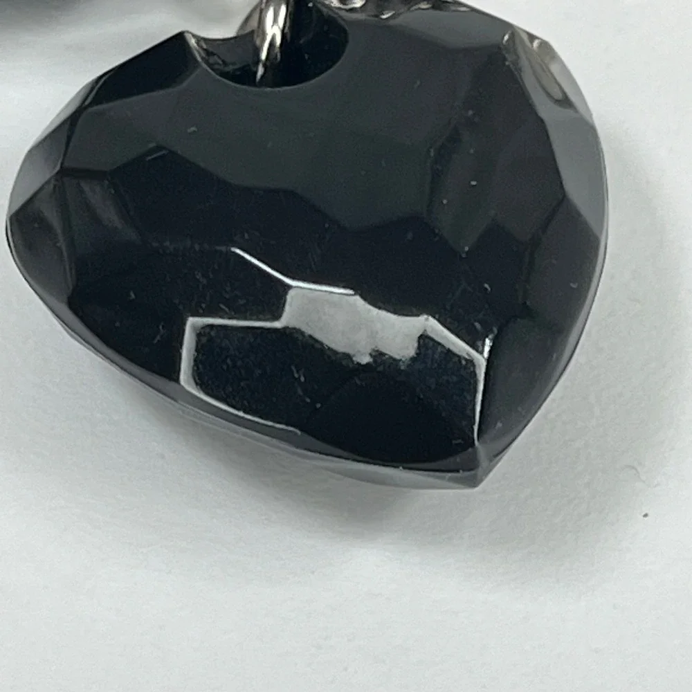 Kathy Van Zeeland Black Faceted Heart Keychain Bag Charm Silver Tone Logo Tag